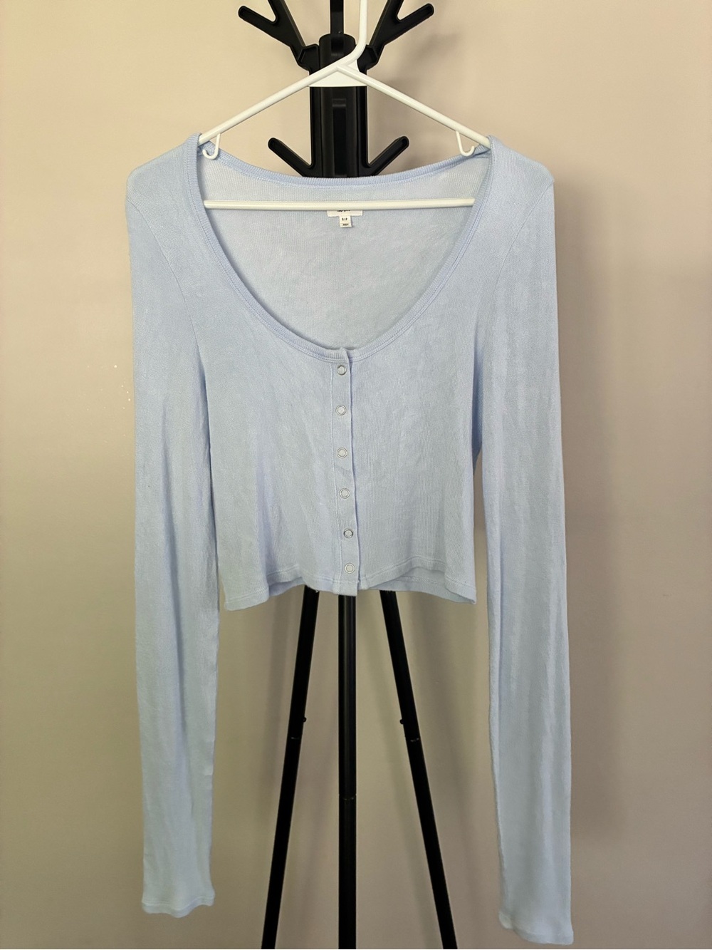AERIE Button-Front Light Weight Cropped Cardi | Pale Blue | S